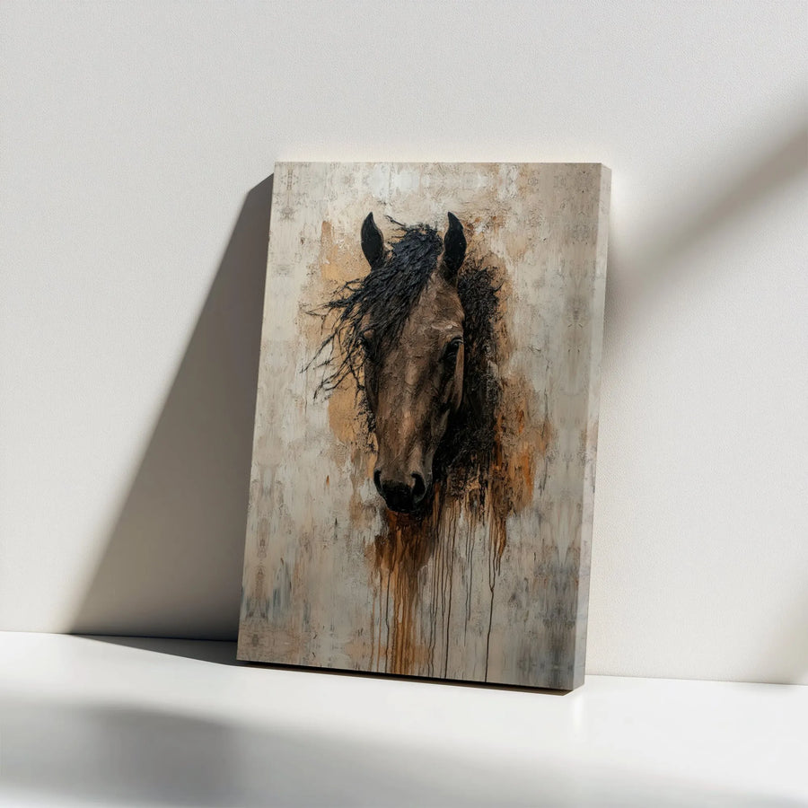 Abstract Horse Wall Art | Rustic Textured Equine Portrait | Premium Gallery Wrapped Canvas | Equestrian Home Office Decor Gift