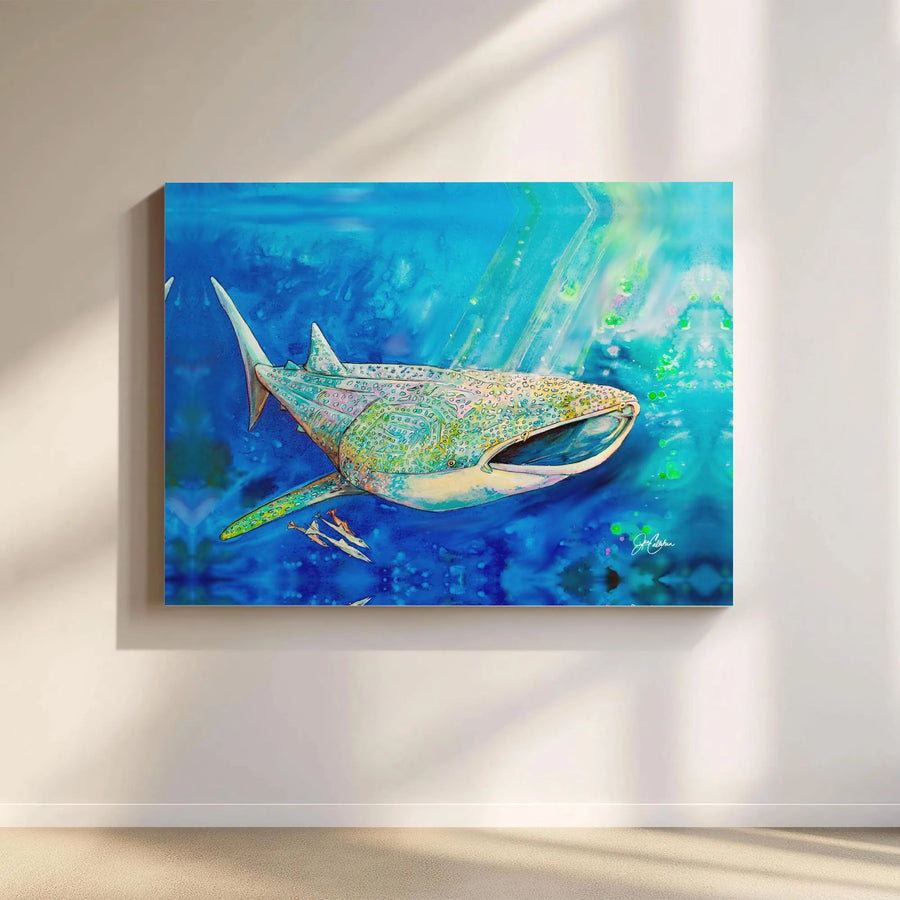 Whale Shark Canvas Wall Art | Vibrant Watercolor Ocean Painting | Thick Gallery Wrapped Canvas | Premium Gift for Ocean Lover & Coastal Home Decor