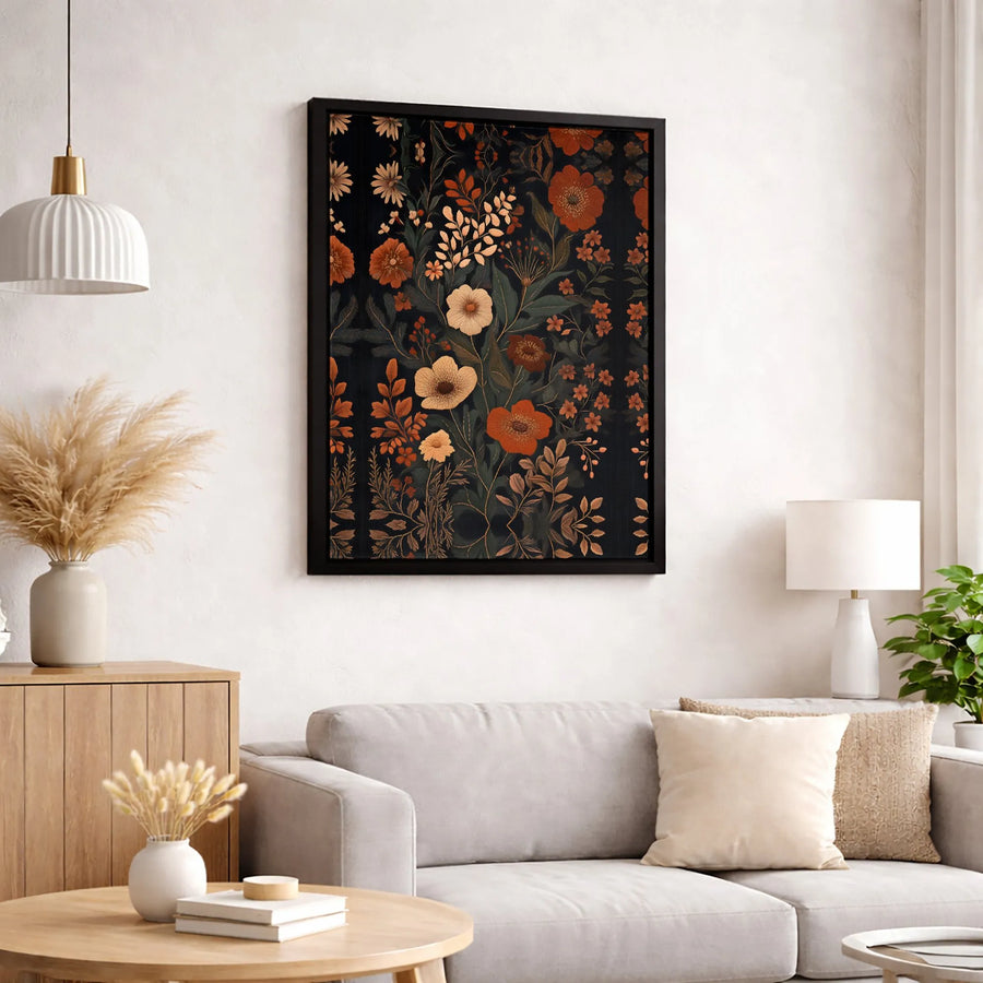 Boho Floral Canvas Wall Art | Vintage Earth Tone Botanical Print | Premium Gallery Wrapped 1.25" Profile | Moody Home Decor Gift