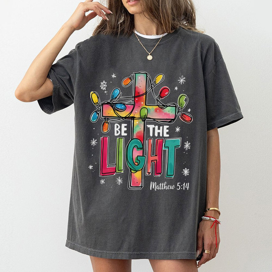 Be The Light Christian T-Shirt | Matthew 5:14 Bible Verse Christmas Graphic | Premium 100% Cotton | Religious Gift for Men and Women