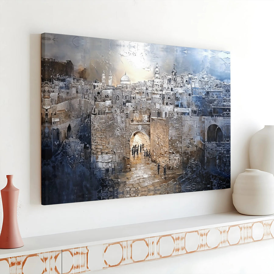 Jerusalem Old City Canvas Print | Textured Cityscape Wall Art | Premium Gallery Wrap Canvas | Spiritual Home Decor Gift