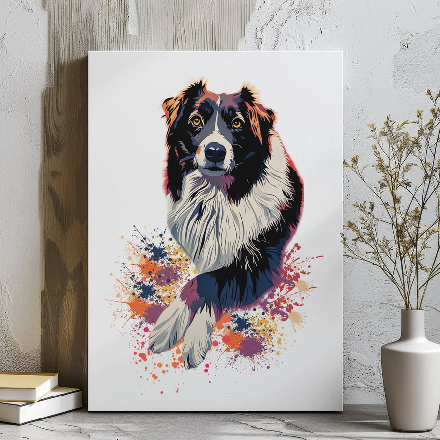 Border Collie Canvas Art | Colorful Dog Paint Splatter Print | 1.25 Inch Gallery Wrap Premium Decor | Dog Lover Gift For Home Office Wall