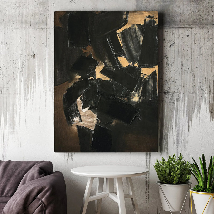 Black and Gold Abstract Canvas Wall Art | Modern Brush Stroke Gallery Wrap | Premium Fade-Resistant Print | Luxury Home & Office Decor