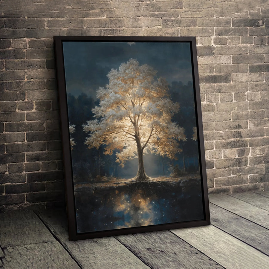 Glowing Tree Of Life Canvas | Cosmic Forest Reflection Wall Art | 1.25 Inch Gallery Wrap | Spiritual Home Decor Gift
