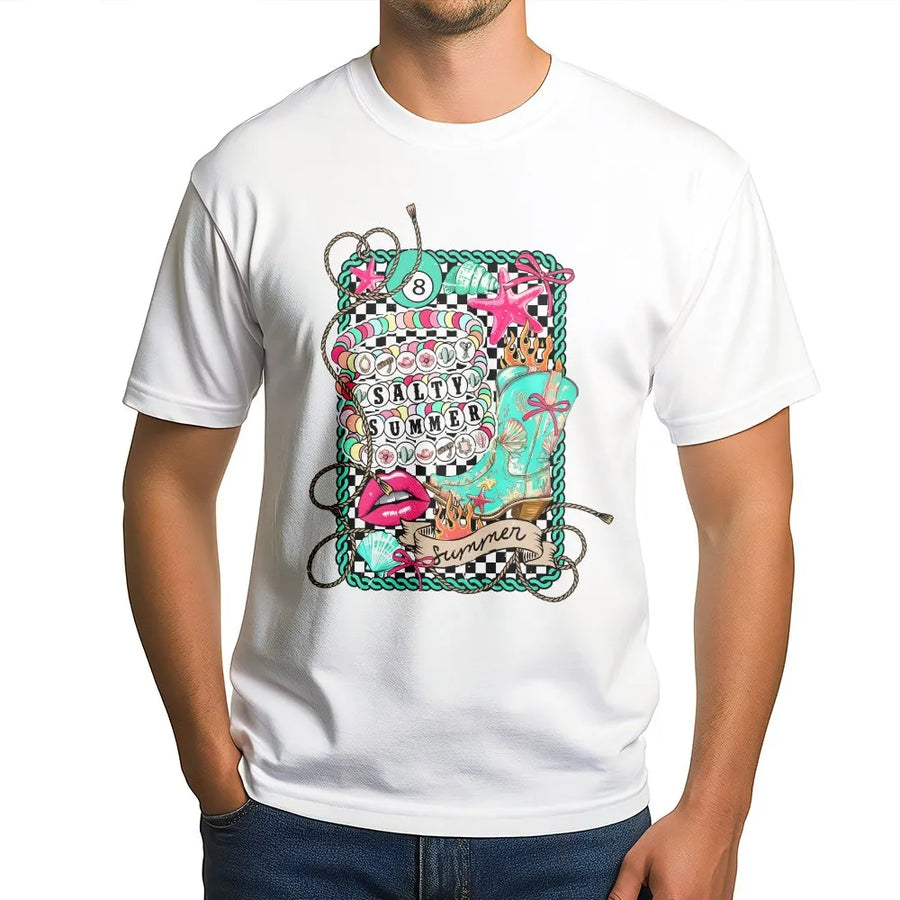 Coastal Cowgirl T-Shirt | Salty Summer Western Beach Graphic | Premium Cotton | Gift for Her Summer Festival Top