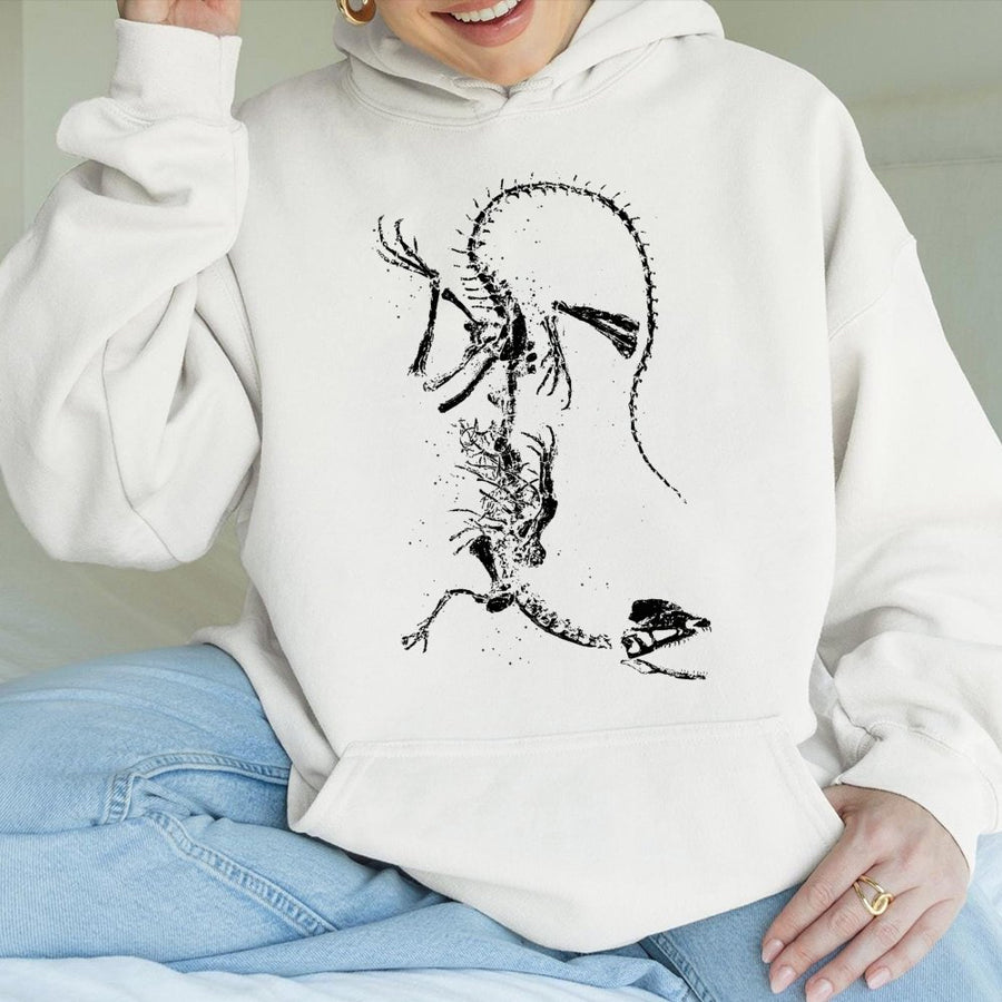 Dinosaur Fossil Hoodie | Aesthetic Paleontology Graphic | Premium Cotton Blend Pullover | Dark Academia Gift for Dinosaur Lovers