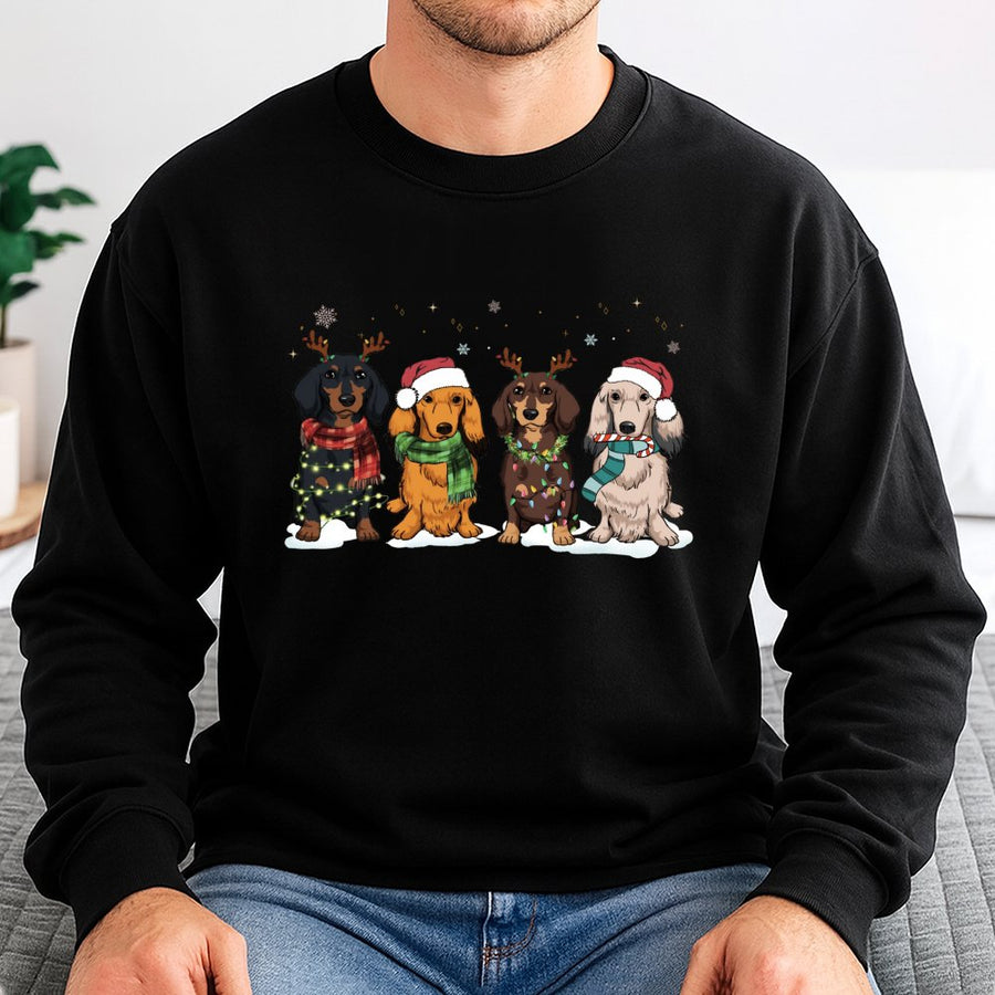 Dachshund Christmas Sweatshirt | Cute Festive Dog Holiday Graphic | Premium Cotton Blend | Gift For Dog Mom And Dachshund Lovers