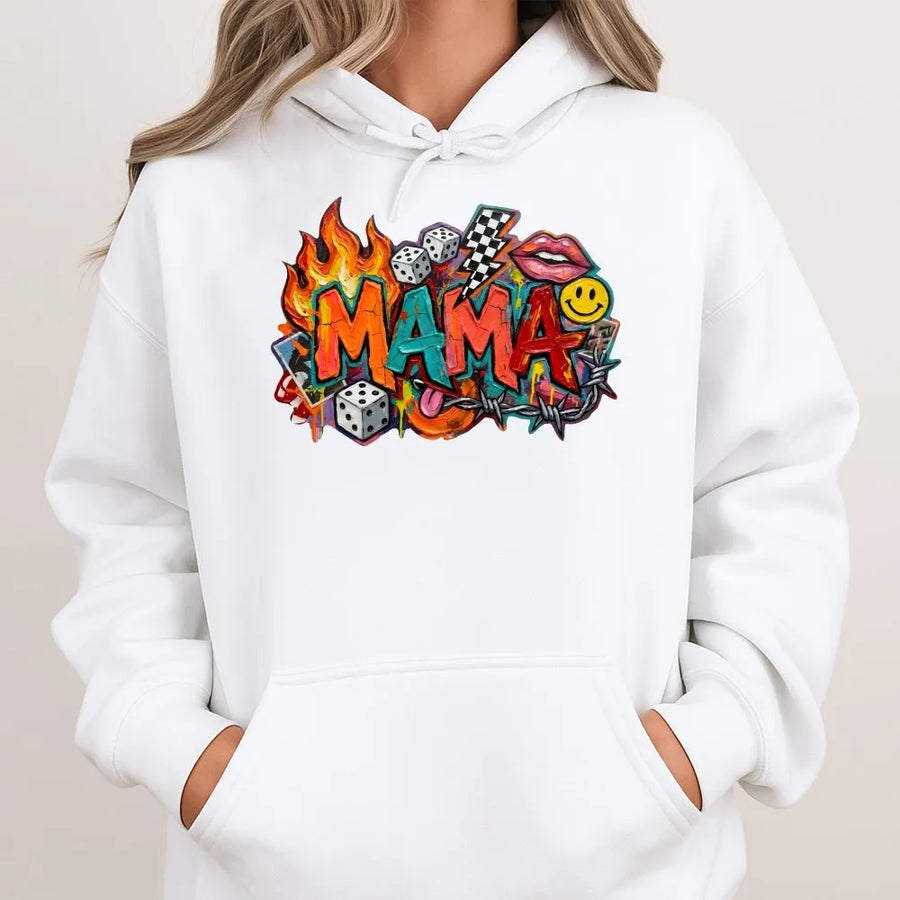 Retro Mama Graffiti Hoodie | 90s Street Art Style Graphic | Soft Cotton Unisex Tee | Trendy Mother's Day Gift for Cool Moms