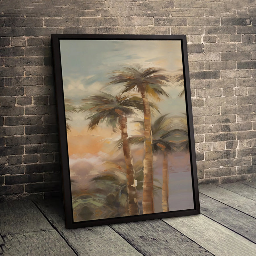 Tropical Palm Tree Canvas Wall Art | Impressionist Sunset Landscape | Premium Gallery Wrapped Decor | Coastal Beach Home Gift for Living Room