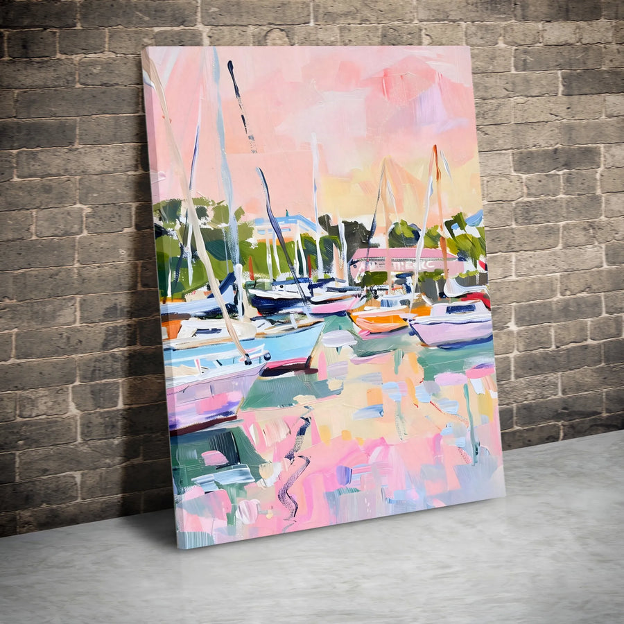 Abstract Sailboat Canvas Print | Impressionist Marina Painting Wall Art | Premium Thick Profile Canvas | Nautical Home Decor Gift for Coastal Living