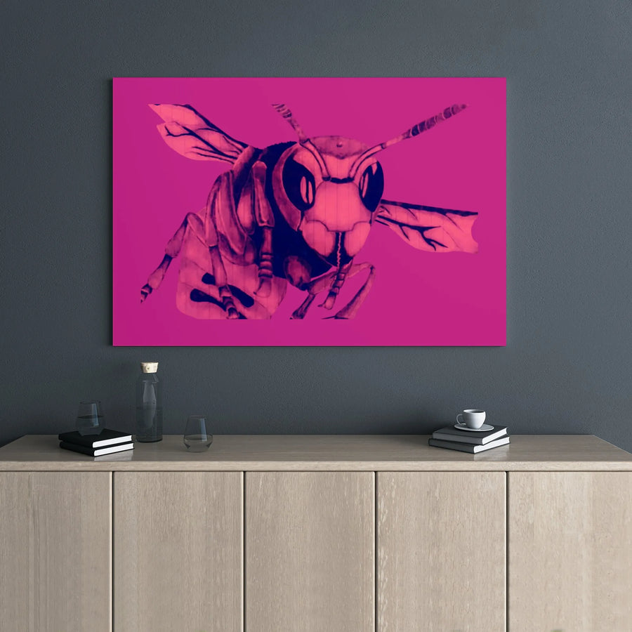Magenta Wasp Pop Art Canvas Print | Bold Insect Wall Decor | 1.25-Inch Gallery Wrap | Contemporary Home & Office Wall Art