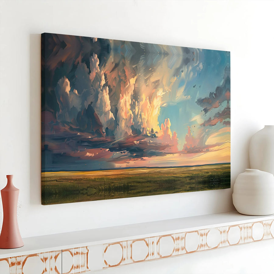Sunset Cloudscape Canvas Print | Impressionist Prairie Landscape | Premium Thick Canvas | Living Room Wall Decor Gift