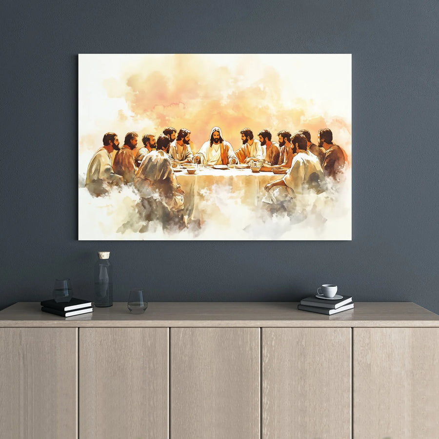 Last Supper Canvas Print | Watercolor Jesus And Apostles Wall Art | Gallery Wrapped Premium Canvas | Religious Home Decor Gift