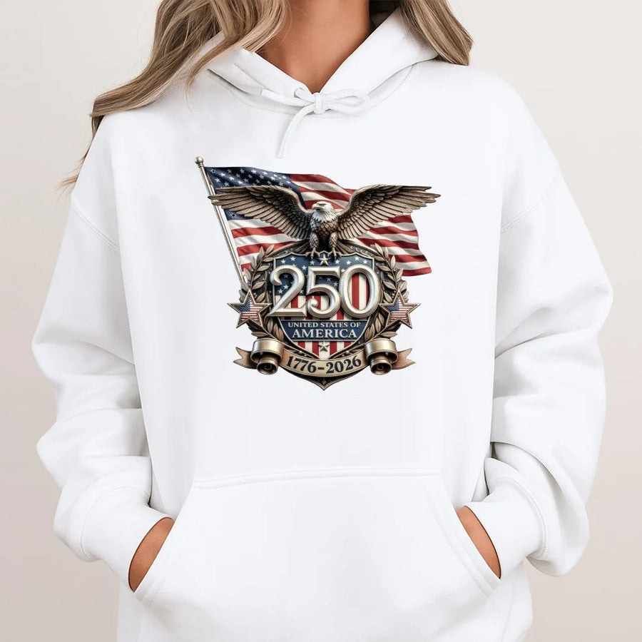 USA 250th Anniversary Hoodie | Patriotic Eagle American Flag Crest | Premium Cotton Blend | Gift for Veterans and Independence Day Patriots