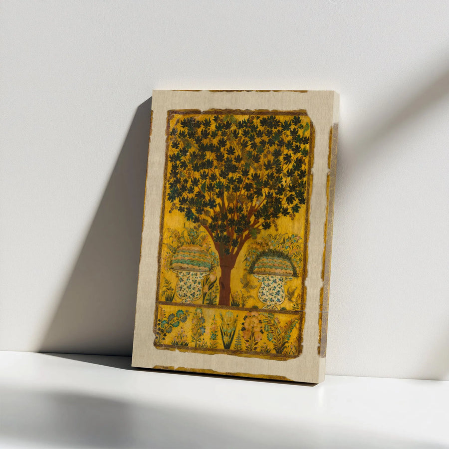Vintage Tree of Life Canvas Print | Antique Mughal Garden Illustration | Premium Gallery Wrapped Art | Spiritual Boho Home Decor Gift