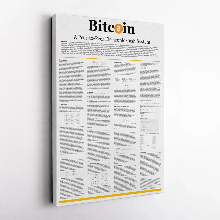 Bitcoin Whitepaper Canvas Wall Art | Satoshi Nakamoto Original Paper | Premium Gallery Wrap Print | Crypto Home Office Decor Gift