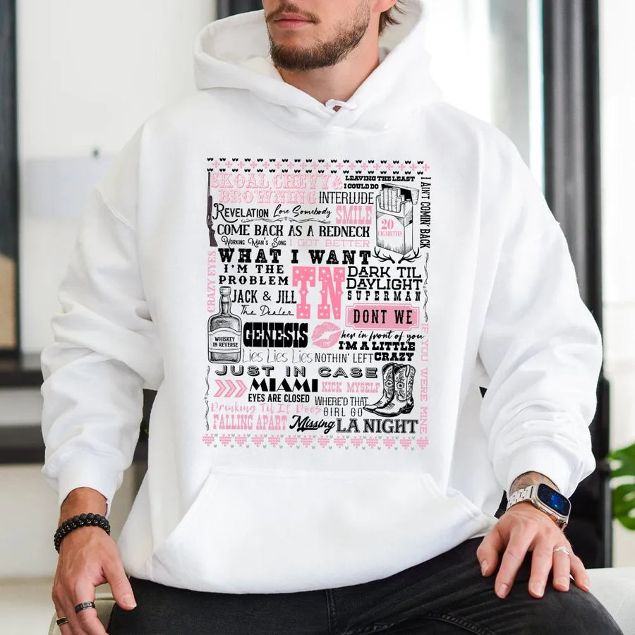 Country Music Song Lyrics Hoodie | Western Aesthetic Typography Design | Premium Soft Cotton Blend | Gift for Country Concert Fans & Music Lovers