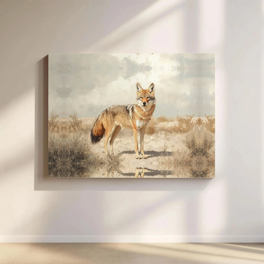 Coyote Desert Canvas Art | Southwestern Wildlife Oil Painting Print | Premium Gallery-Wrapped Wall Decor | Western Home Office Gift