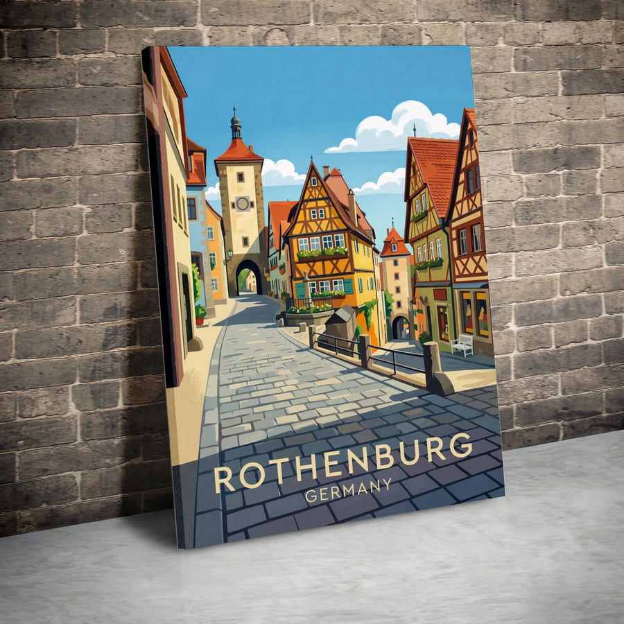 Rothenburg Germany Canvas Wall Art | Vintage Style Travel Poster | Premium Thick Canvas Print | German Town Home Decor Gift