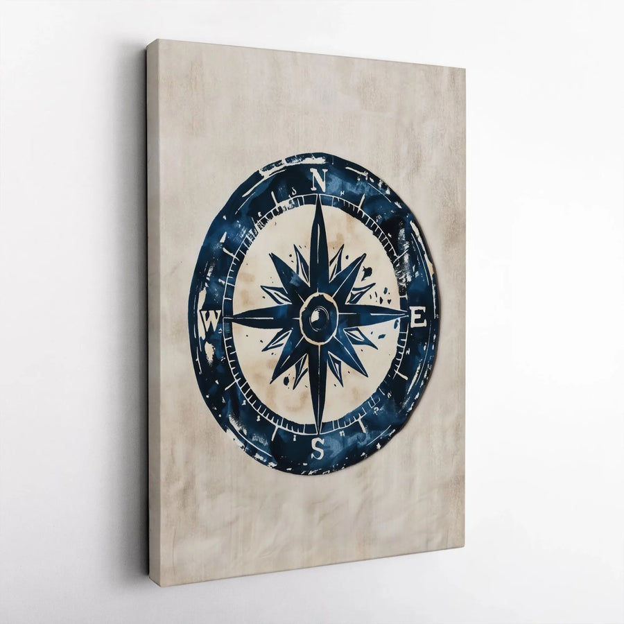 Nautical Compass Rose Canvas Wall Art | Vintage Navy Blue Sea Decor | Premium Gallery Wrap 1.25 Inch Profile | Coastal Home Office Gift