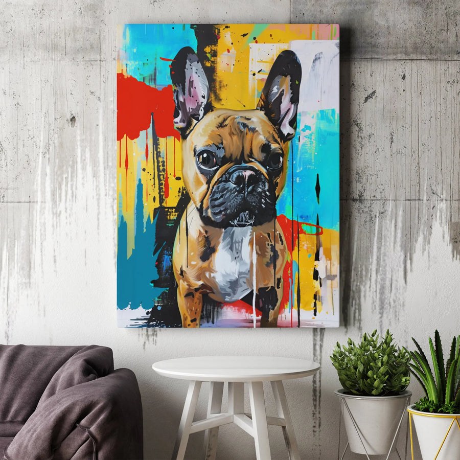 French Bulldog Canvas Wall Art | Colorful Graffiti Pop Art Portrait | Premium Thick Gallery Wrap | Modern Home Decor Gift for Dog Lovers