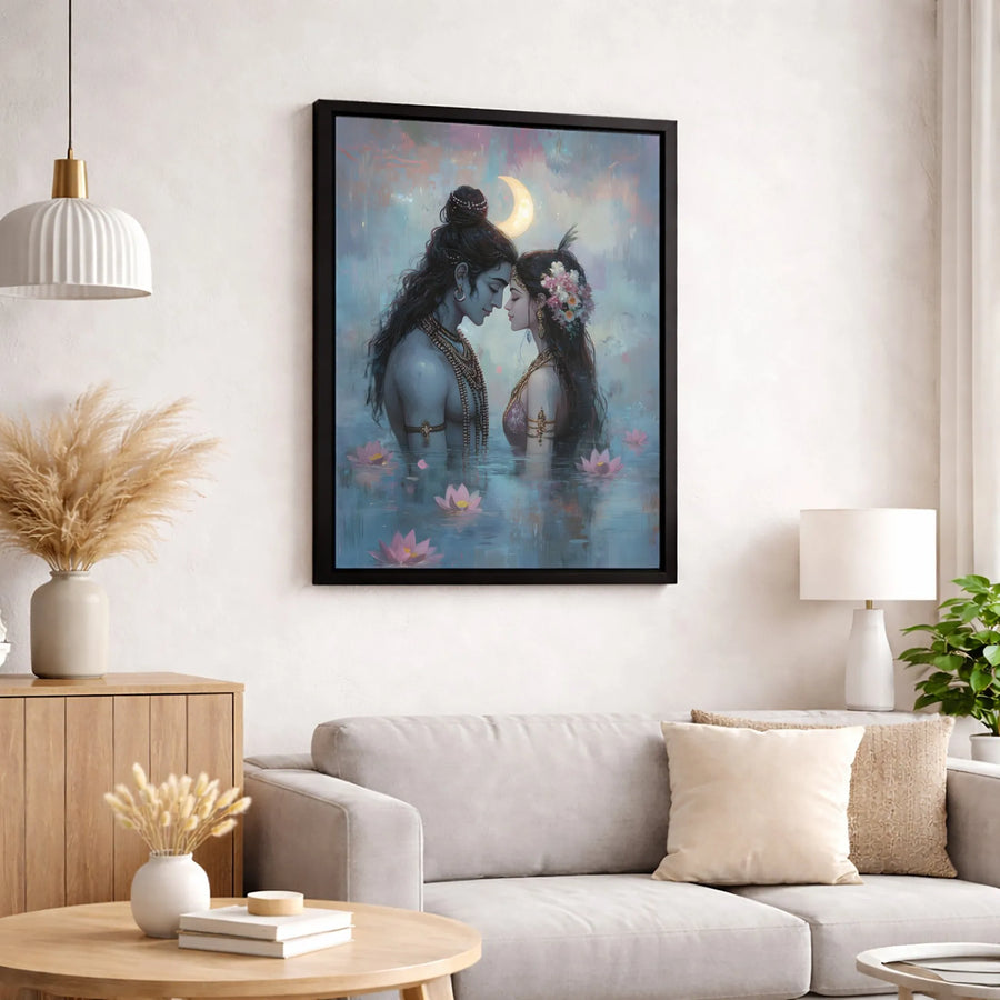 Lord Shiva and Parvati Canvas Art | Romantic Hindu Deity Wall Decor | Premium 1.25" Gallery Wrap | Spiritual Home Gift for Meditation Room