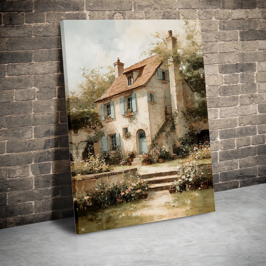 French Country Cottage Wall Art | Vintage Garden Landscape Canvas | Premium Gallery Wrap Print | Housewarming Gift for Home Decor
