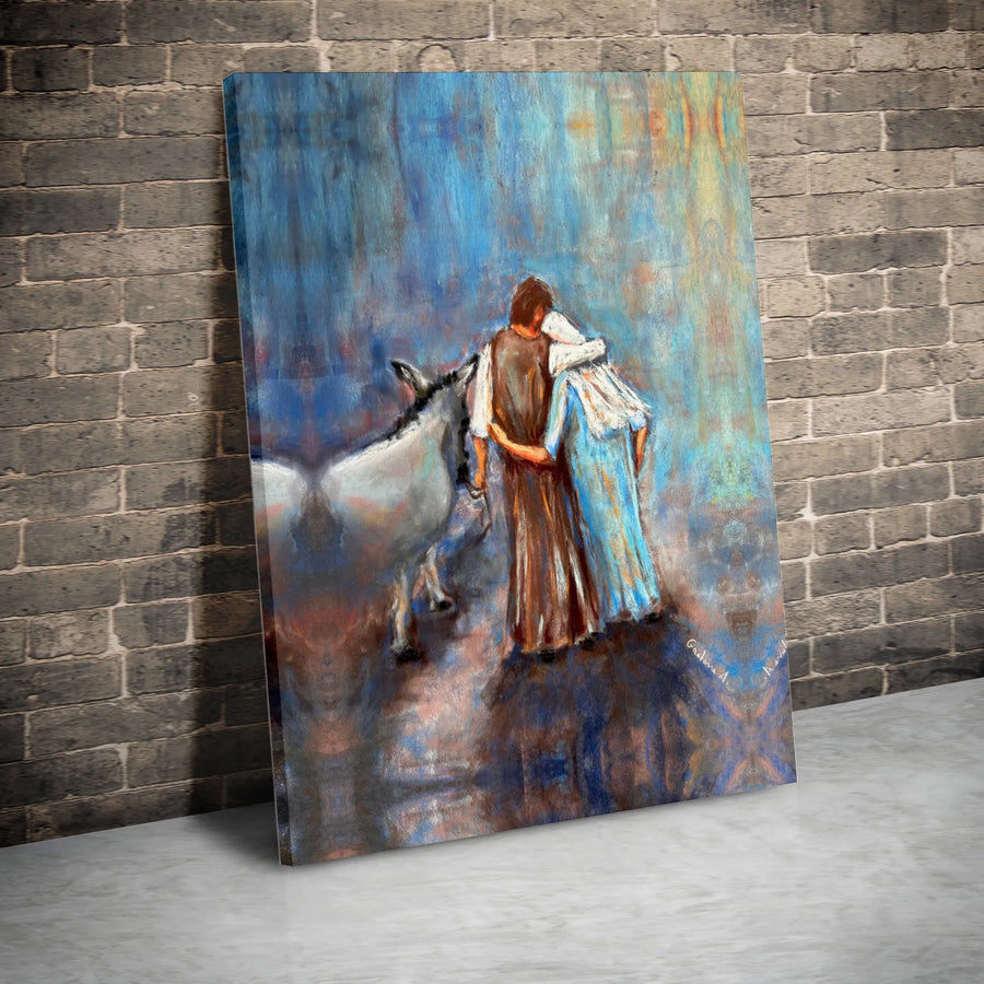 Joseph and Mary Journey to Bethlehem Canvas | Religious Christmas Art Print | 1.25-Inch Gallery Wrapped Wall Decor | Christian Home Gift