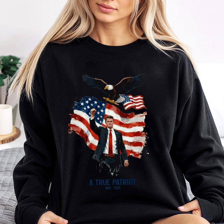 True Patriot Sweatshirt | Eagle and USA Flag Graphic Design | Premium Cotton-Poly Blend | Conservative Republican Gift for Men and Women