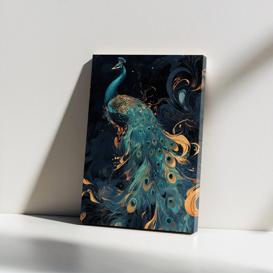 Teal and Gold Peacock Wall Art | Abstract Bird Canvas Print | Premium Gallery Wrapped Decor | Elegant Home and Office Aesthetic Gift