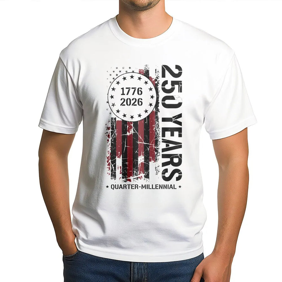 America 250th Anniversary T-Shirt | 1776-2026 Quarter-Millennial Distressed Flag | 100% Cotton Premium Tee | Patriotic USA Celebration Gift