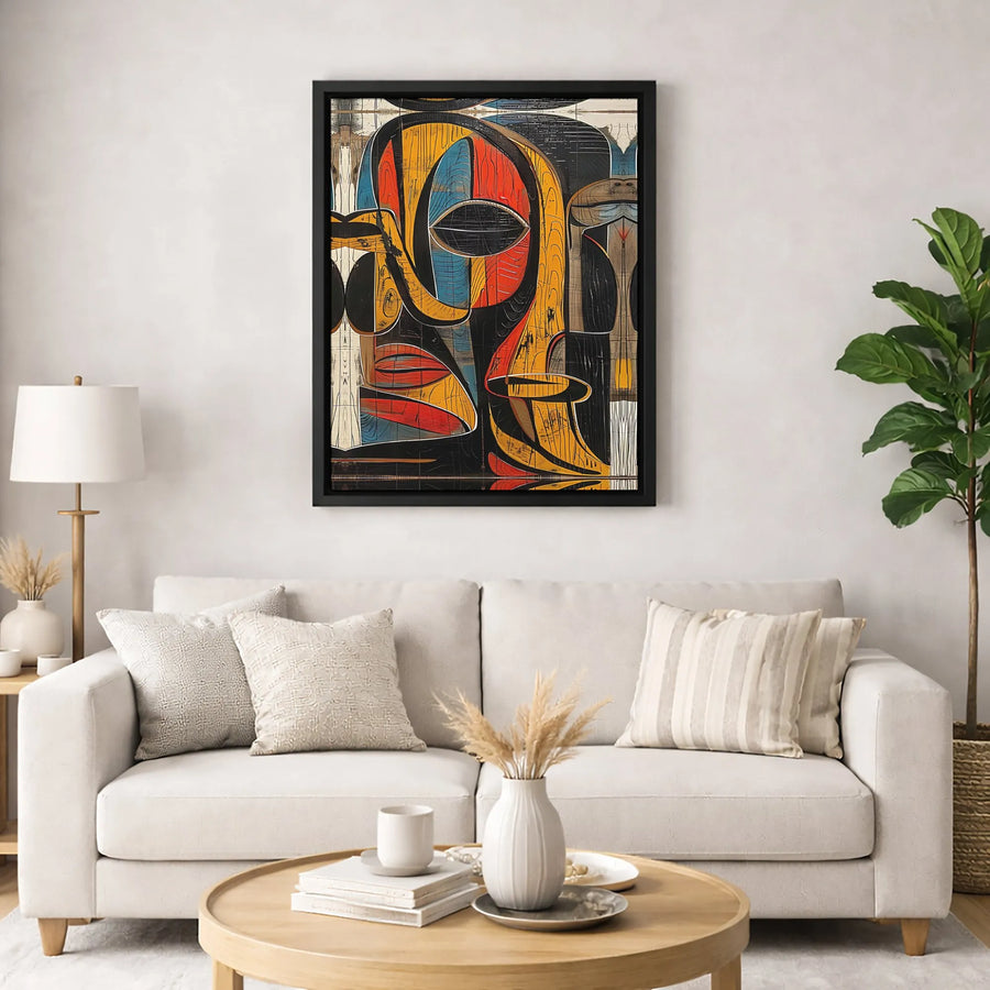 Abstract Cubist Face Canvas Art | Modern Wood Texture Portrait | Premium Fade-Resistant Wall Decor | Unique Gift for Art Lovers