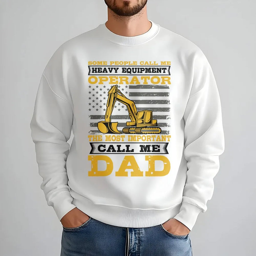 Heavy Equipment Operator Dad Sweatshirt | Excavator US Flag Graphic Pullover | Soft Cotton Blend | Funny Construction Worker Gift for Father