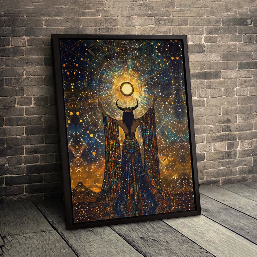 Egyptian Goddess Canvas Print | Celestial Hathor Sun Goddess Wall Art | Premium Gallery Wrapped Decor | Spiritual Home Office Gift