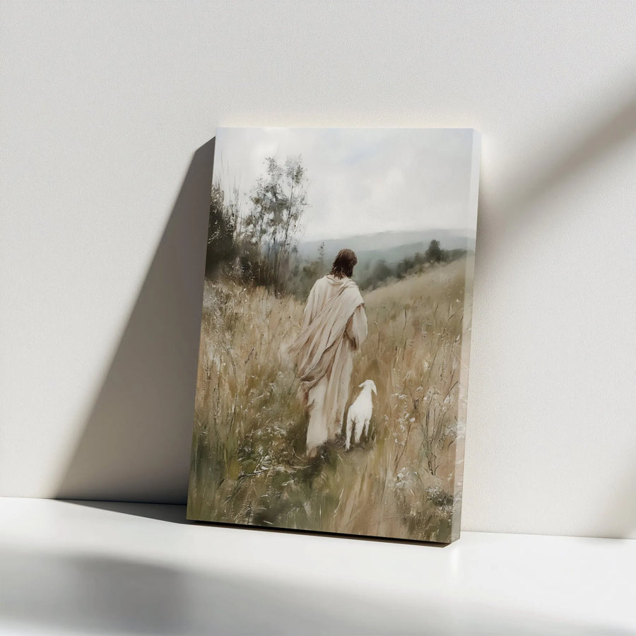 Jesus and Lamb Canvas Wall Art | The Good Shepherd Painting Print | Premium Thick Gallery Wrap | Christian Home Decor Inspirational Faith Gift