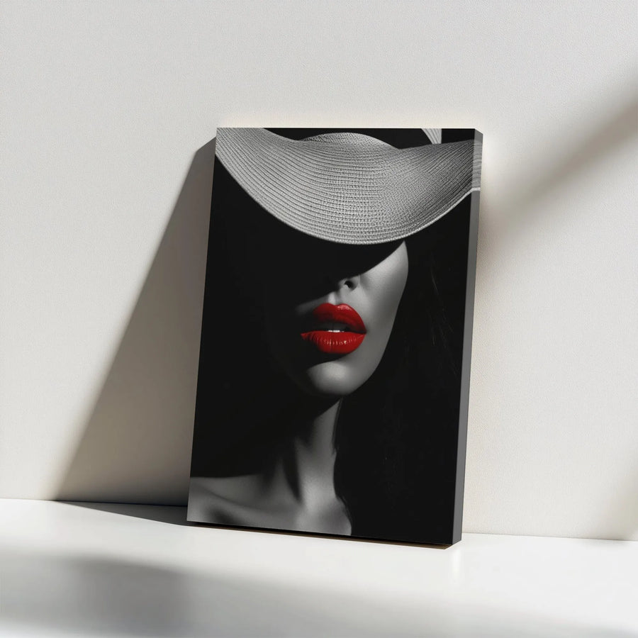 Noir Fashion Canvas Art | Woman with Red Lips Print | Premium Gallery Wrapped Canvas | Modern Bedroom Wall Decor Gift