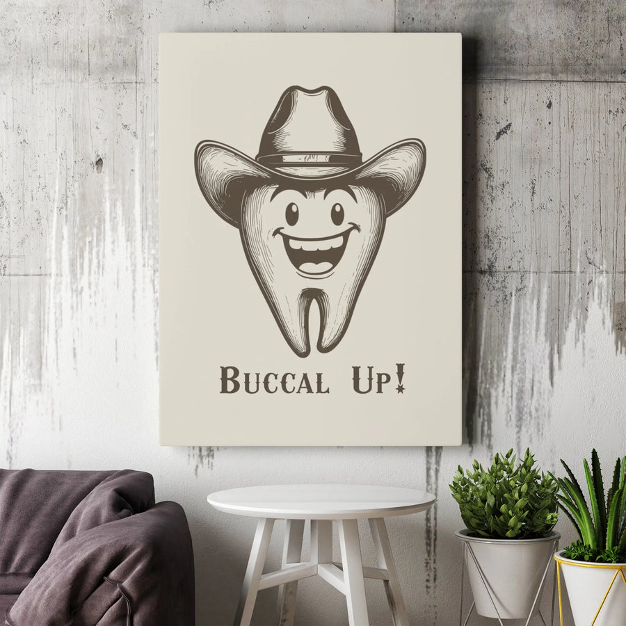 Buccal Up Cowboy Tooth Canvas Print | Funny Dental Wall Art | Premium Gallery-Wrapped Decor | Dentist Office Gift or Dental Hygienist Decor