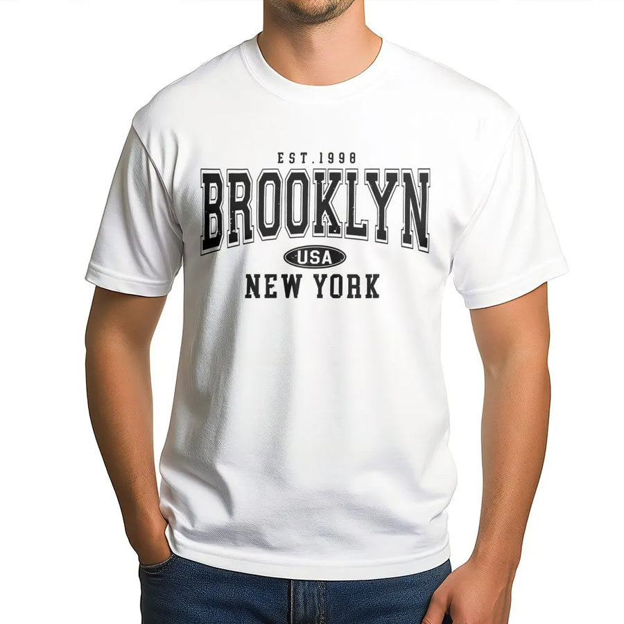 Brooklyn New York T-Shirt | Vintage Varsity College Style Graphic | Premium Soft Cotton Tee | Unisex NYC Souvenir Gift for Men and Women