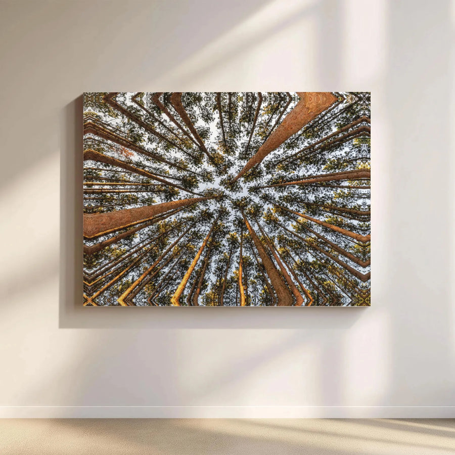 Forest Canopy Canvas Print | Abstract Kaleidoscope Pine Tree Art | Premium Gallery Wrapped Canvas | Modern Cabin Wall Decor Gift