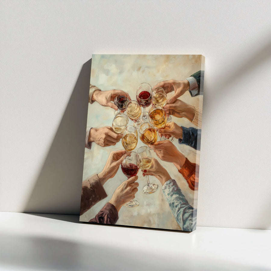 Wine Toast Canvas Wall Art | Cheers Group Celebration Oil Painting | Premium Gallery-Wrapped Print | Kitchen and Dining Room Decor Gift