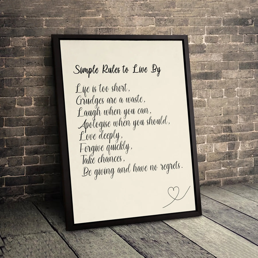 Simple Rules to Live By Canvas Wall Art | Inspirational Quotes Typography Decor | Gallery-Wrapped Premium Print | Meaningful Housewarming Gift