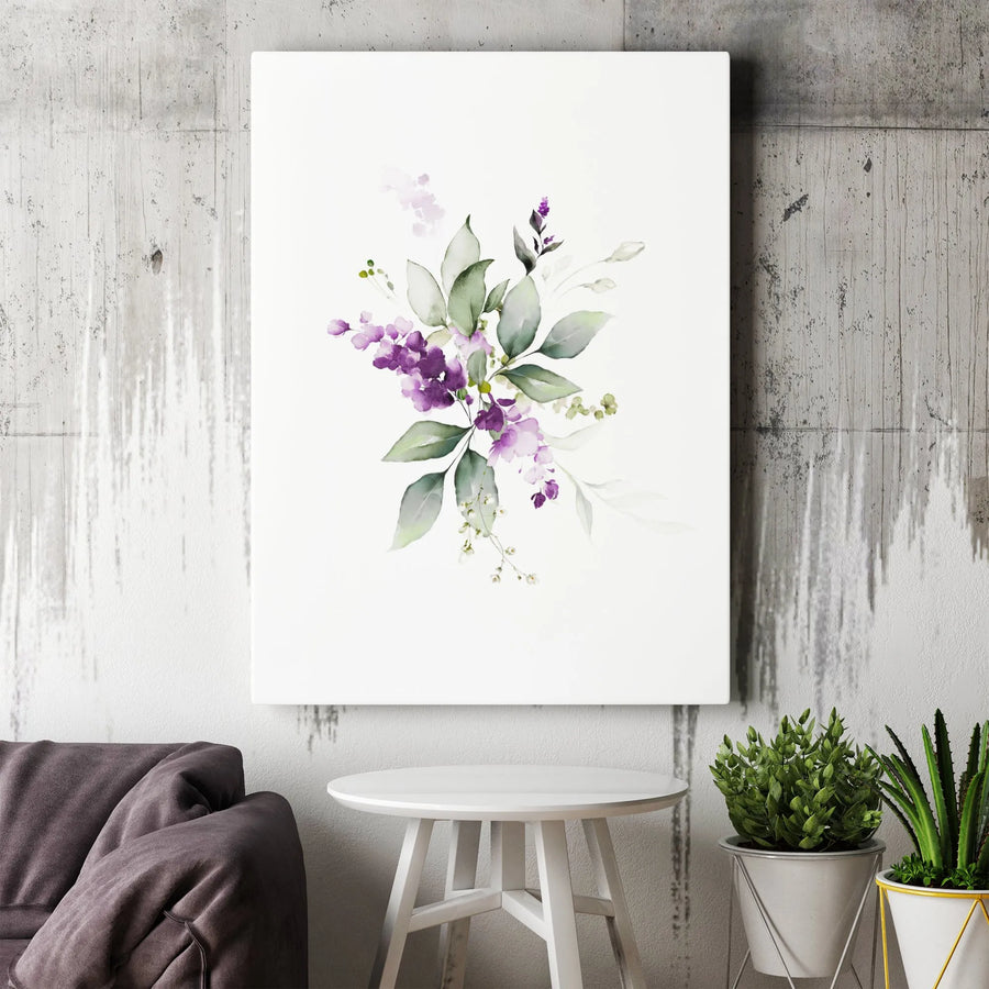 Purple Floral Canvas Wall Art | Watercolor Botanical Bouquet Print | Premium 1.25-Inch Gallery Wrap | Modern Farmhouse Home Decor for Living Room