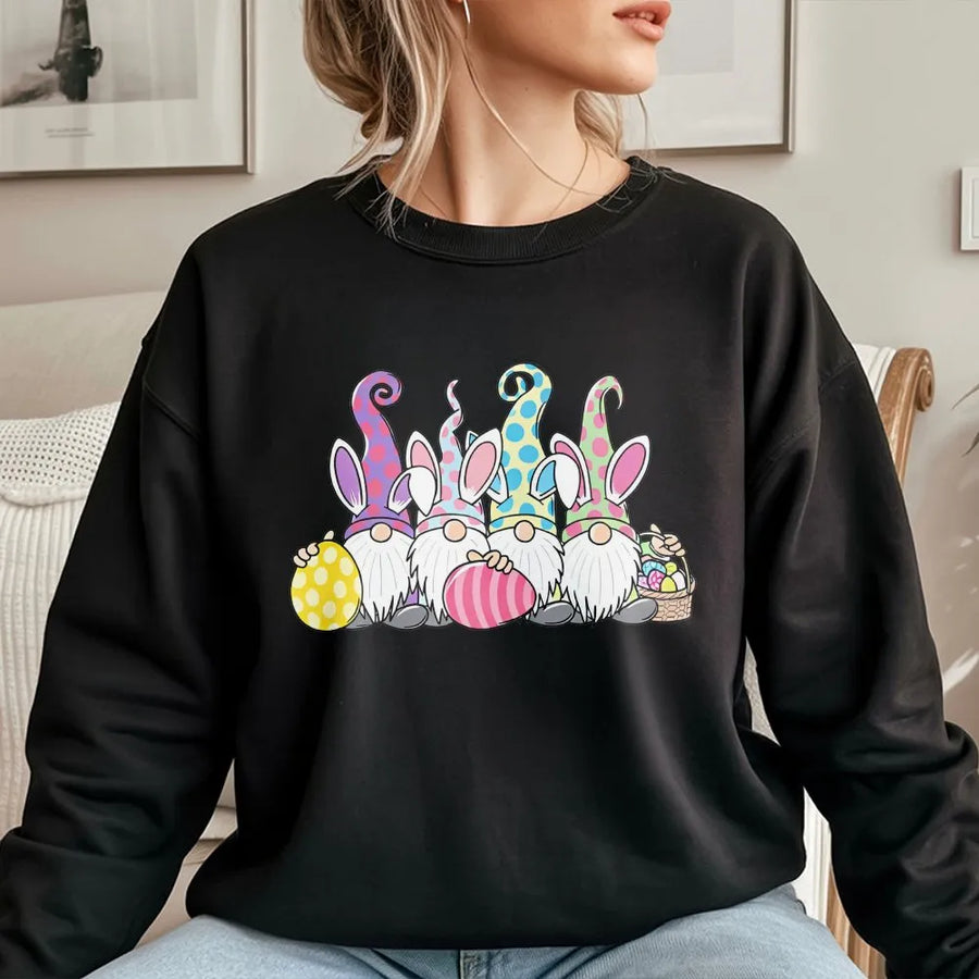 Easter Gnomes Sweatshirt | Cute Gnomes with Bunny Ears Design | Soft Cotton Tee | Spring Holiday Gift for Men and Women