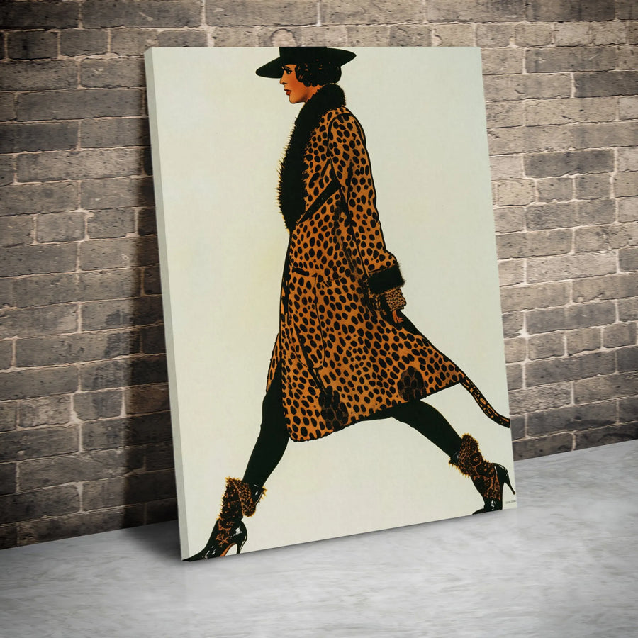 Art Deco Fashion Wall Art | Vintage Leopard Print Woman Illustration | Premium Gallery Wrapped Canvas | Chic Home Office Decor