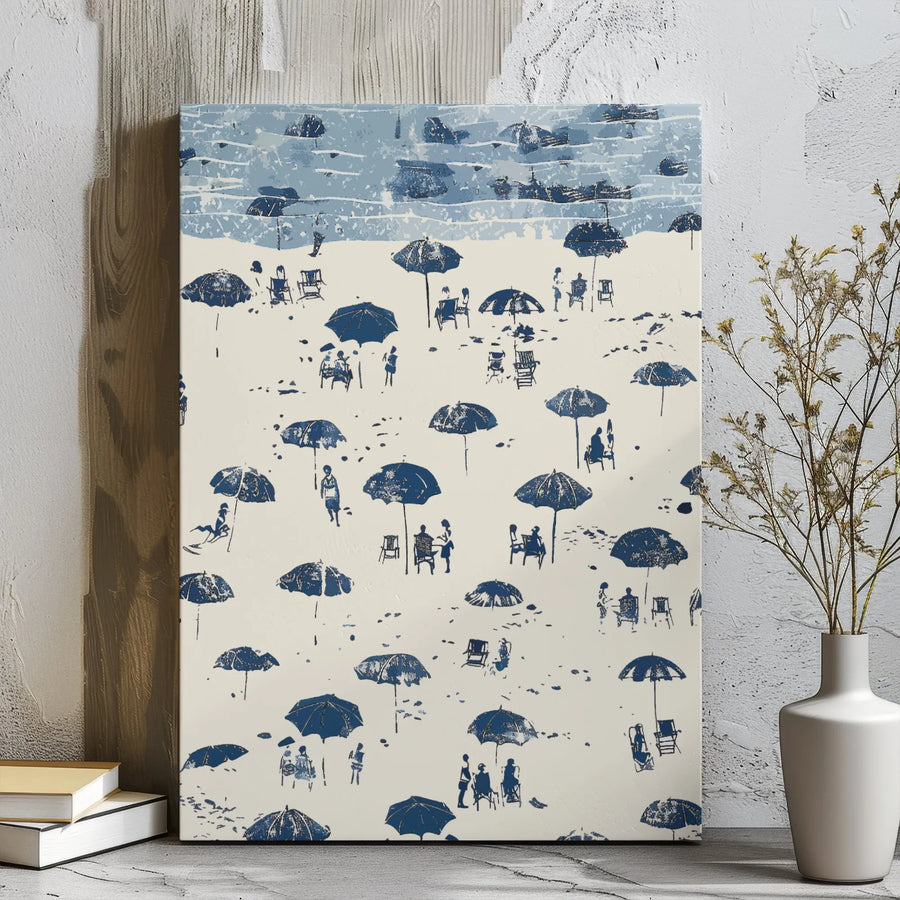 Coastal Beach Canvas Wall Art | Impressionist Seaside Umbrellas Pattern | Premium Gallery Wrap Decor | Relaxing Summer Home Office Gift