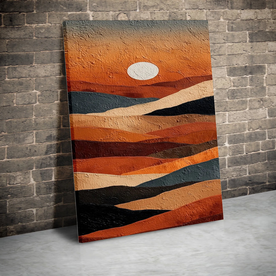 Terracotta Abstract Canvas Art | Textured Mountain Sunset Print | Premium Thick Gallery Wrap | Modern Boho Home Decor Gift