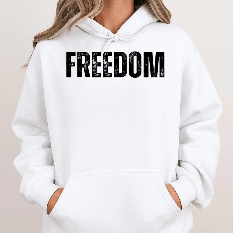 Freedom Graphic Hoodie | Distressed Typography Print | Premium Cotton-Poly Blend | Patriotic Statement Gift For Men And Women