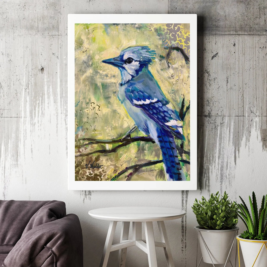 Blue Jay Wall Art Canvas | Abstract Bird Painting Decor | Premium Gallery Wrap Print | Nature Gift for Bird Lovers & Home Interior