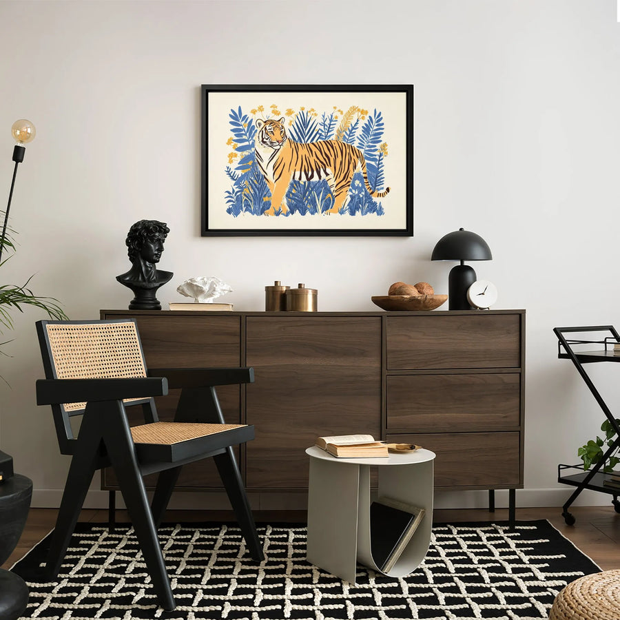 Tiger Canvas Wall Art | Botanical Jungle Illustration | Premium Gallery Wrapped Print | Modern Animal Home Decor Gift