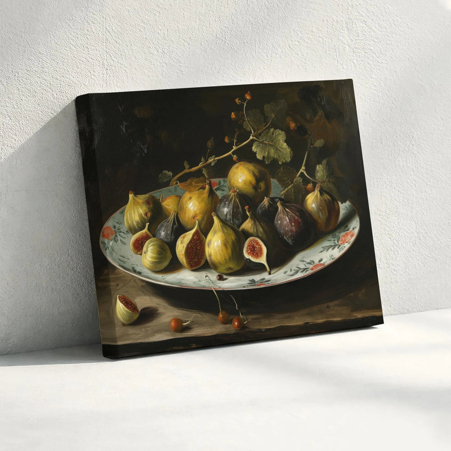 Still Life Fig Painting Canvas | Vintage Fruit Kitchen Wall Art | Gallery Wrapped Premium Print | Farmhouse Dining Room Decor Gift